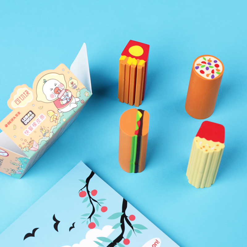 Fancy Fast Food Theme Hamburger Eraser French Fries Eraser