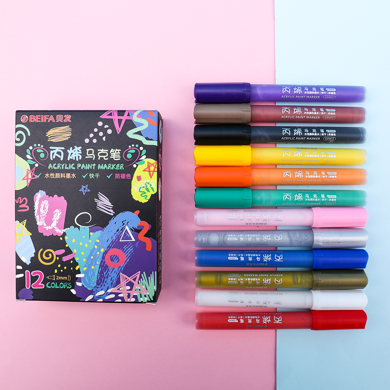 12 Colors Acrylic Marker Painter Painting Pen with Round Tip 2 mm