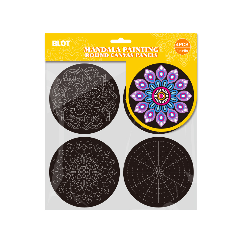 4 Pieces Children Pupil Mandala Painting Round Canvas Panels