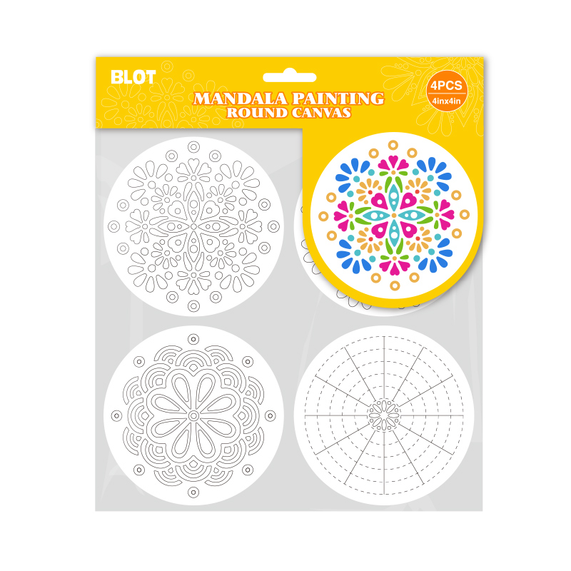 4 Pieces Children Pupil Mandala Painting Color Filling Round Canvas