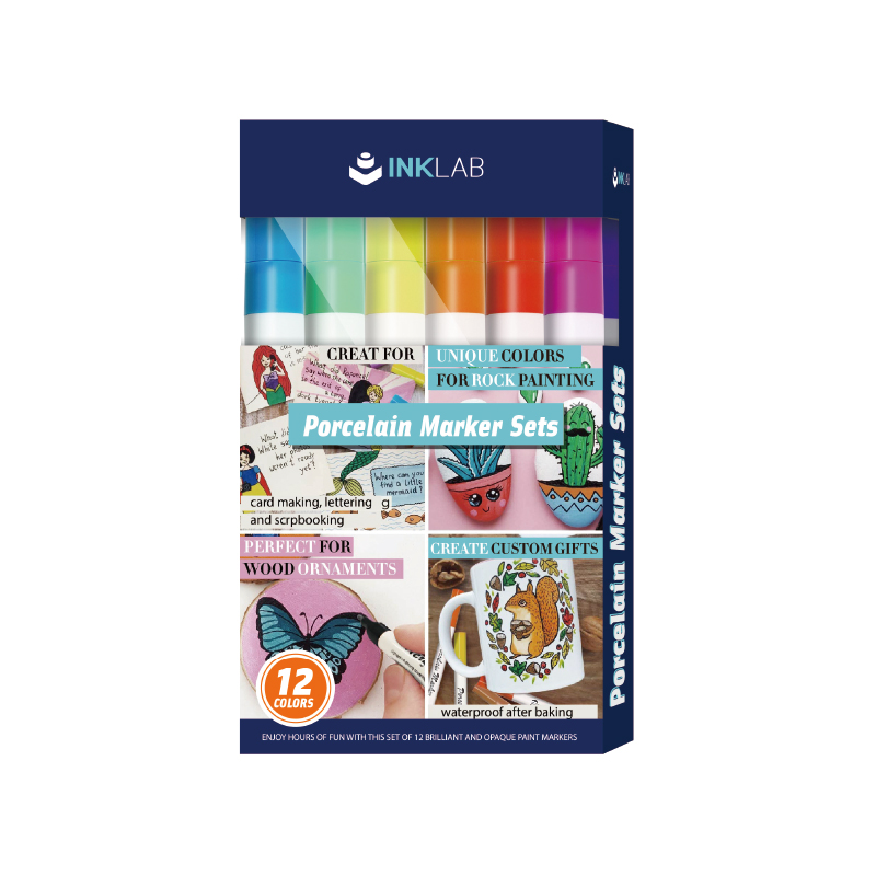 12 Bold Colors Brilliant Nontoxic Porcelain Marker for Cup Rock Wood