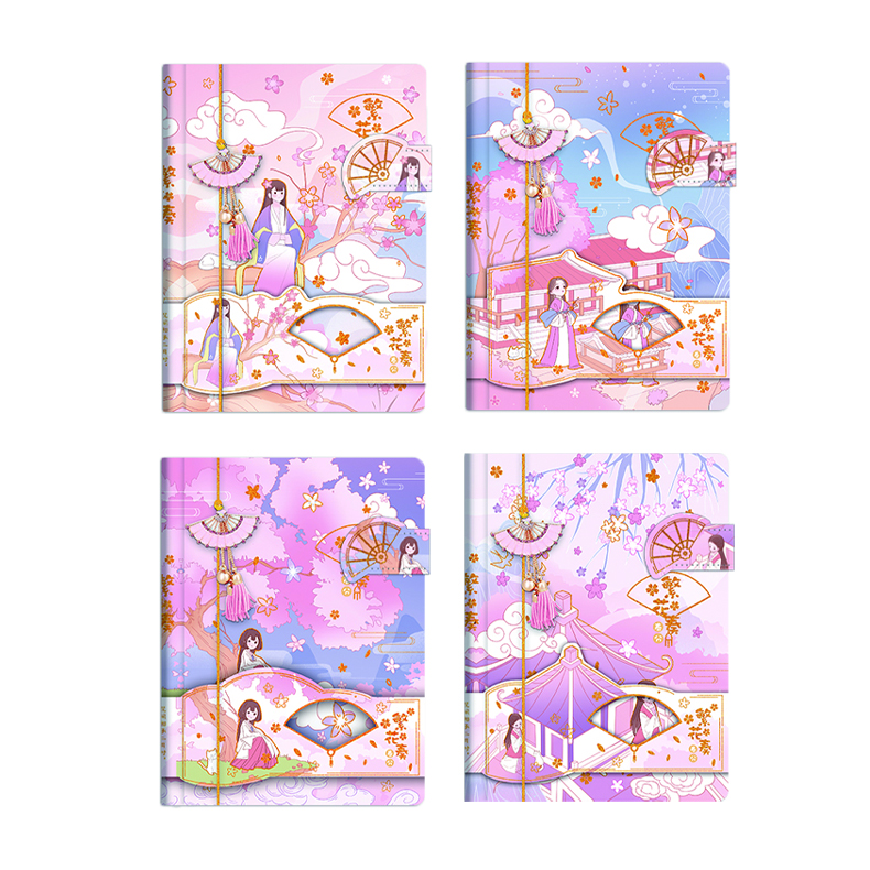 64K Paper Magnetic Buckle Notebook Kimono Girl Sakura