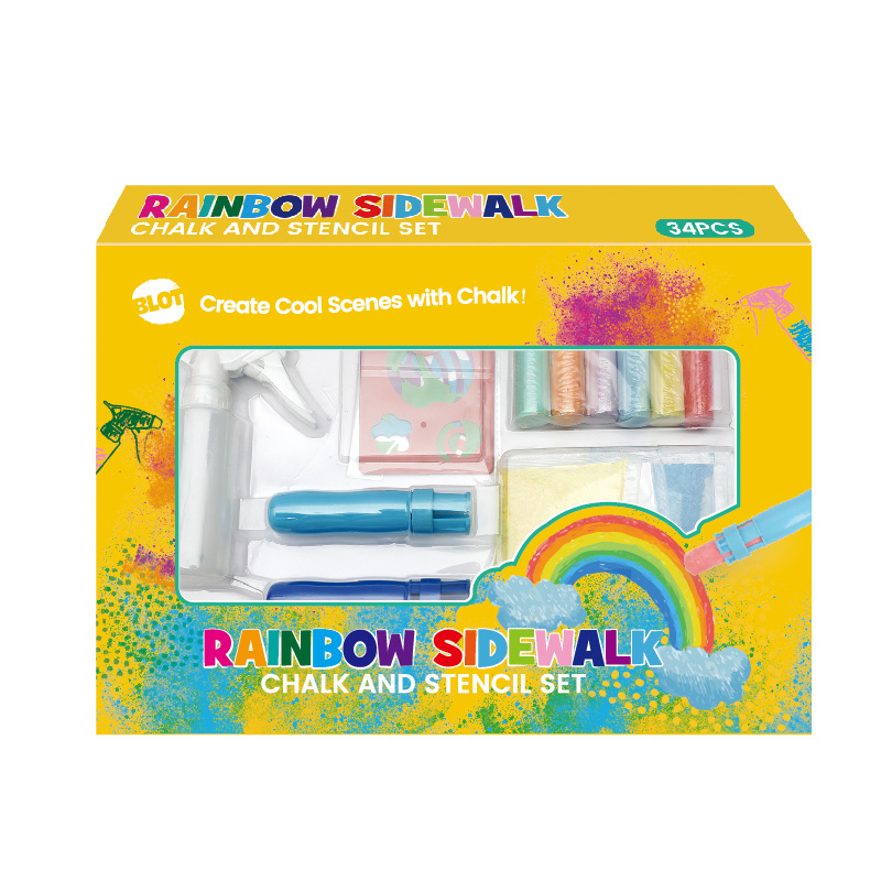 Rainbow Sidewalk Stencil and Chalk Set 17PCS
