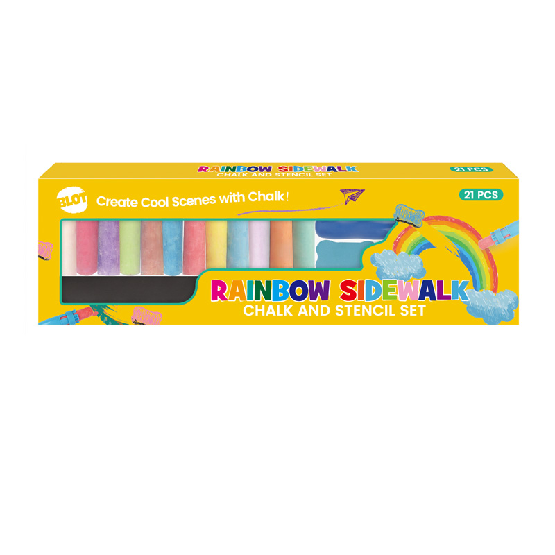 21PCS Rainbow Sidewalk Chalk and Stencil Set